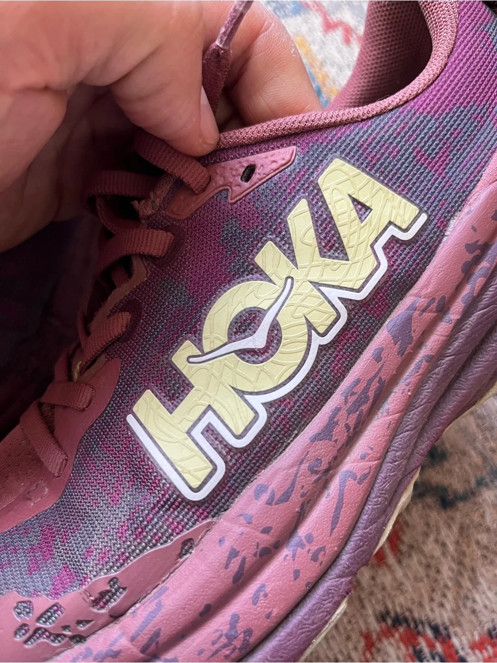 Hoka Speedgoat 6 Women's Burgundy and Yellow Athletic Running Shoes Size 8.5